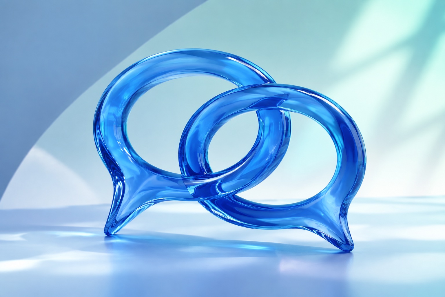 Two connected blue glass speech bubbles